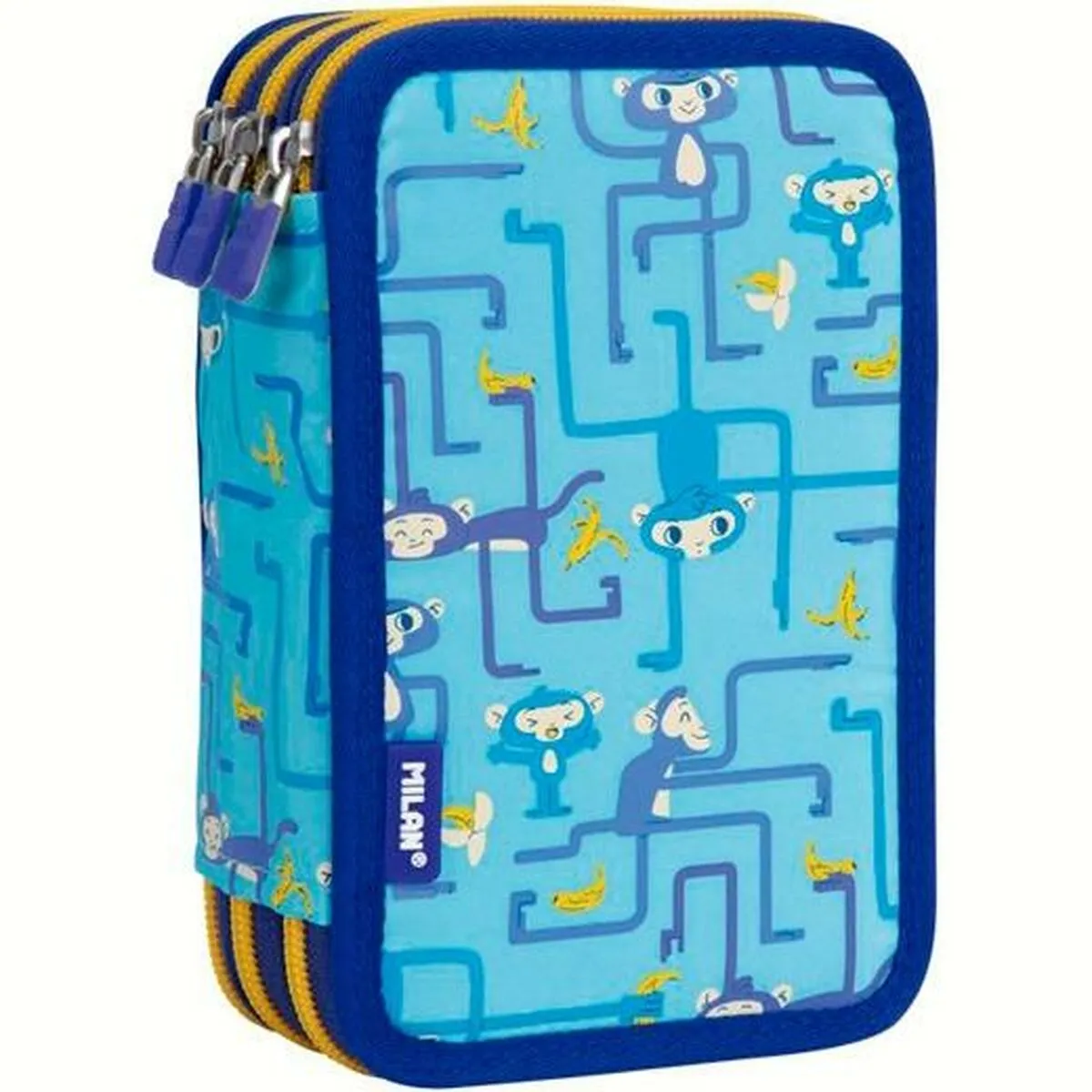 Plumier Triplo Milan Tangled Monkeys 49 Pezzi Azzurro 19,5 x 13 x 5 cm