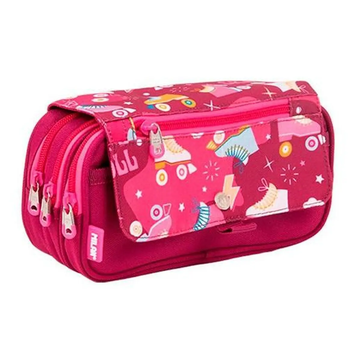 Astuccio Scuola Milan Pattini Rosa 13 x 24 x 10 cm