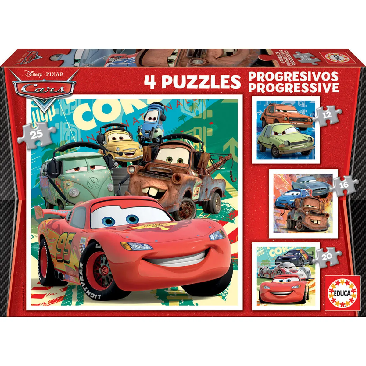 Set di 4 Puzzle   Cars Let's race         16 x 16 cm  