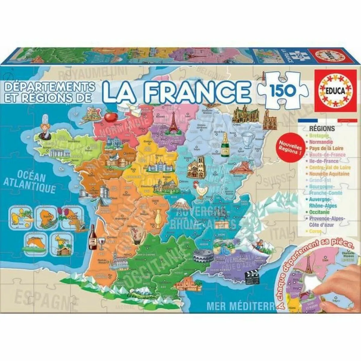 Puzzle per Bambini Educa Departments and Regions of France Mappa 150 Pezzi