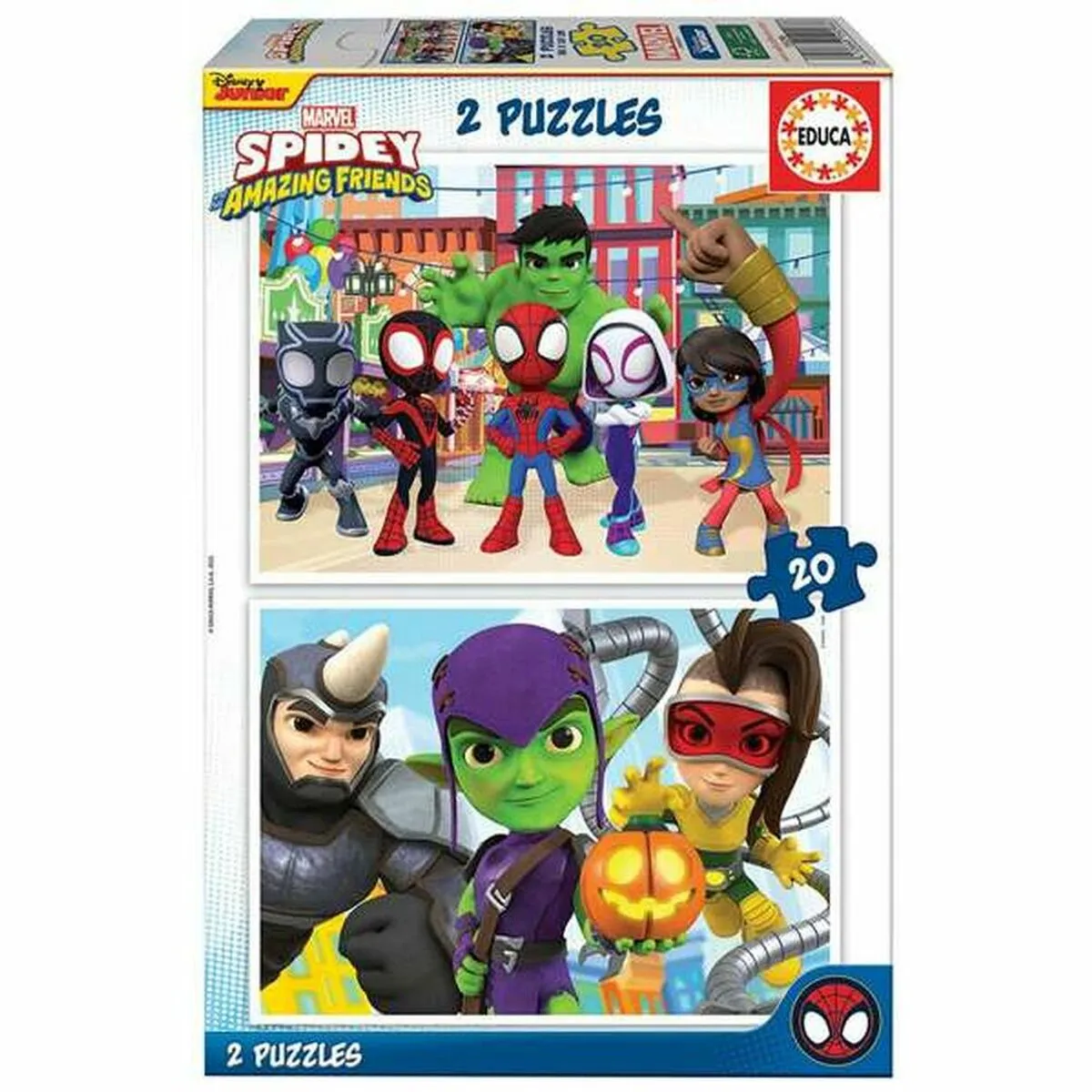 Set di 2 Puzzle   Spidey Team up         20 Pezzi 28 x 20 cm  