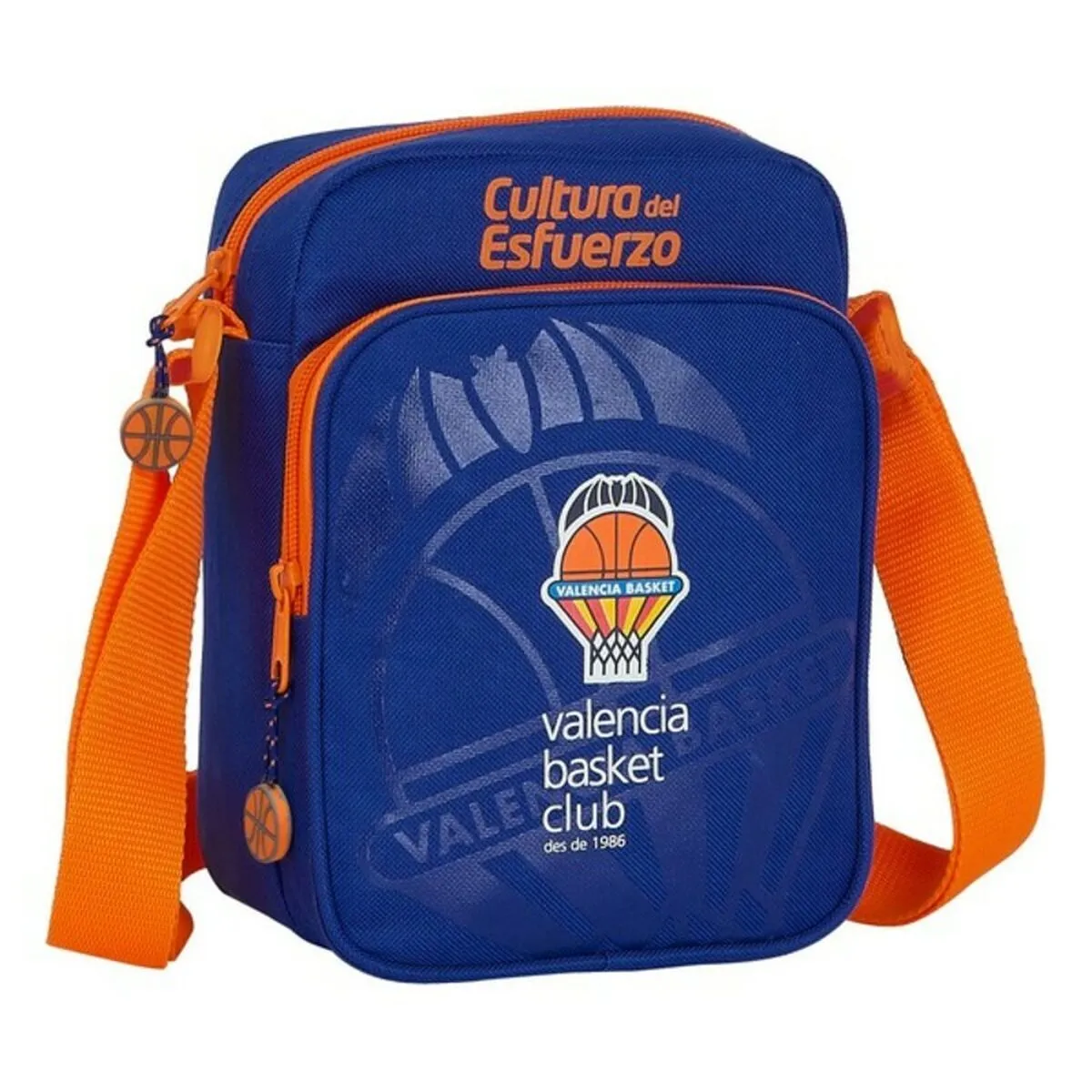 Borsa a Tracolla Valencia Basket Azzurro Arancio (16 x 22 x 6 cm)