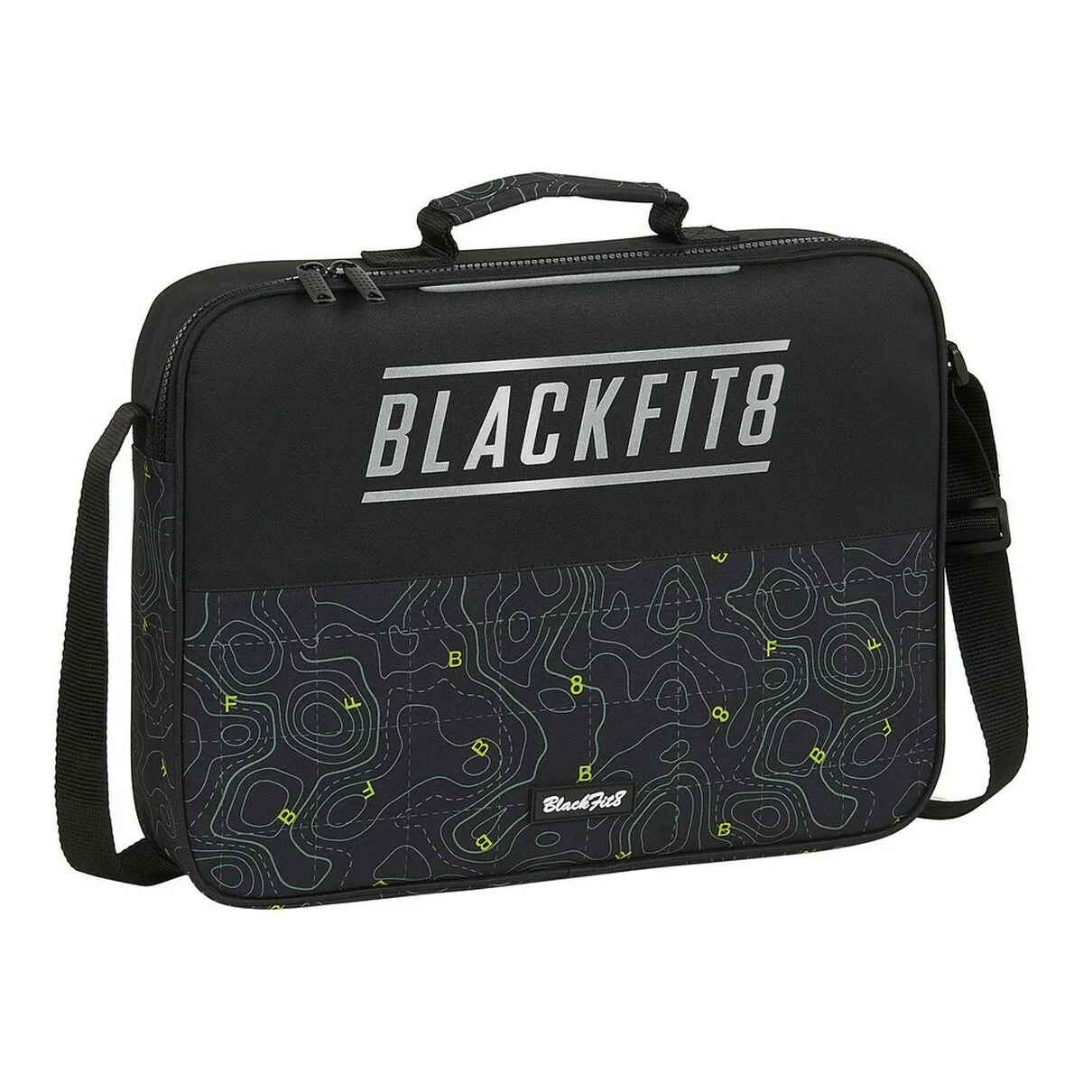 Borsa per la scuola BlackFit8 Topography Nero Verde (38 x 28 x 6 cm)