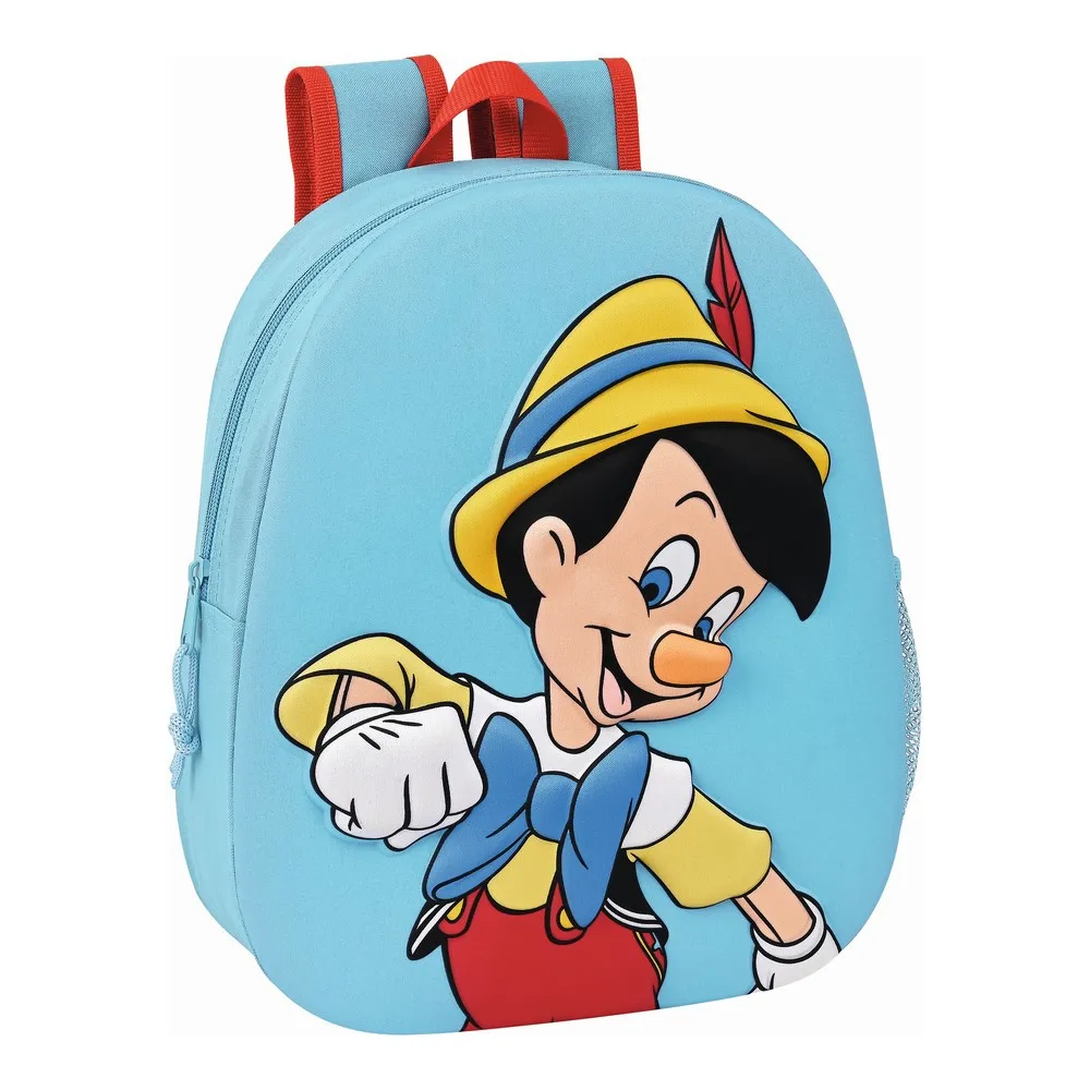 Zaino Scuola 3D Disney Pinocchio Rosso Azzurro Chiaro