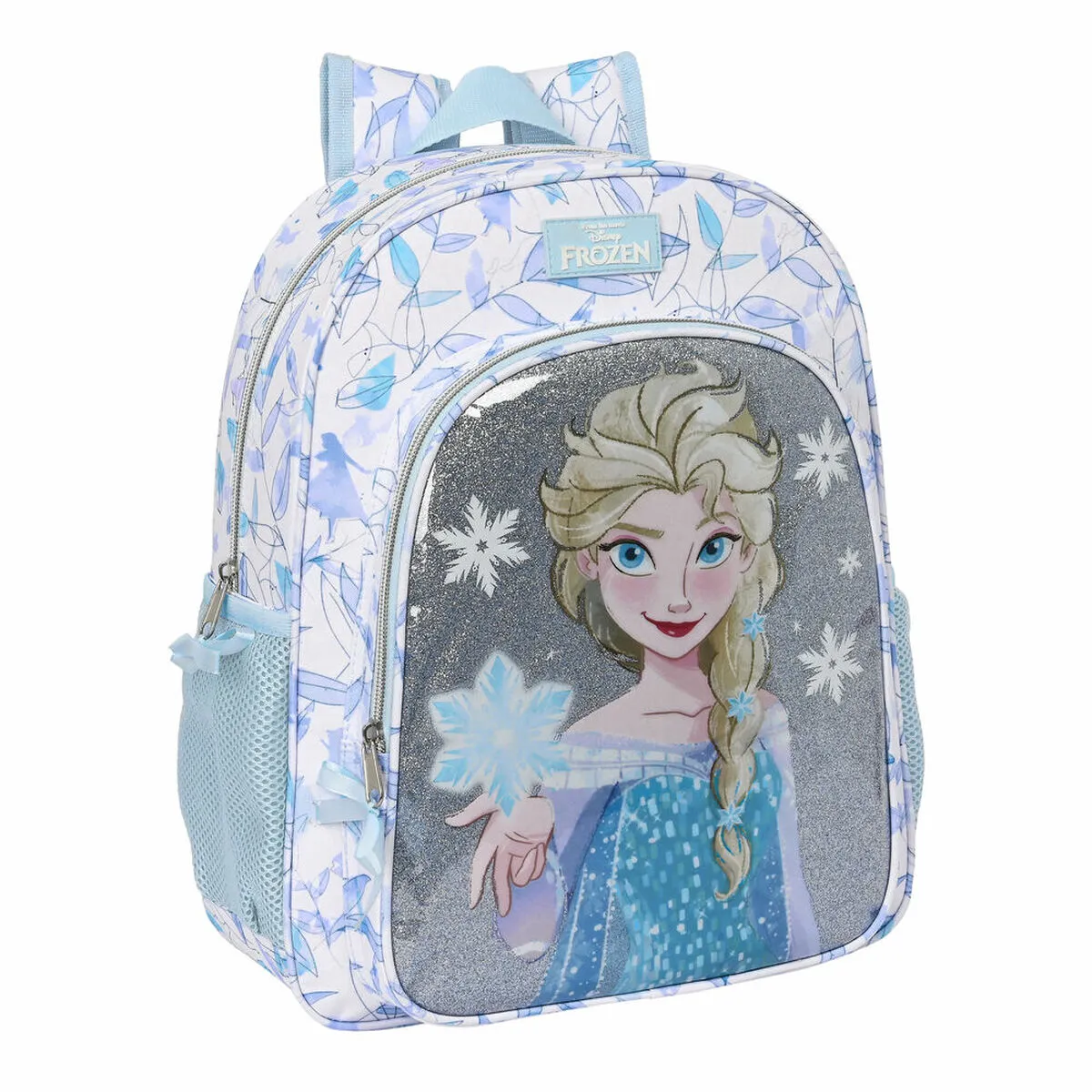 Zaino Scuola Frozen Memories Argentato Azzurro Bianco 32 X 38 X 12 cm