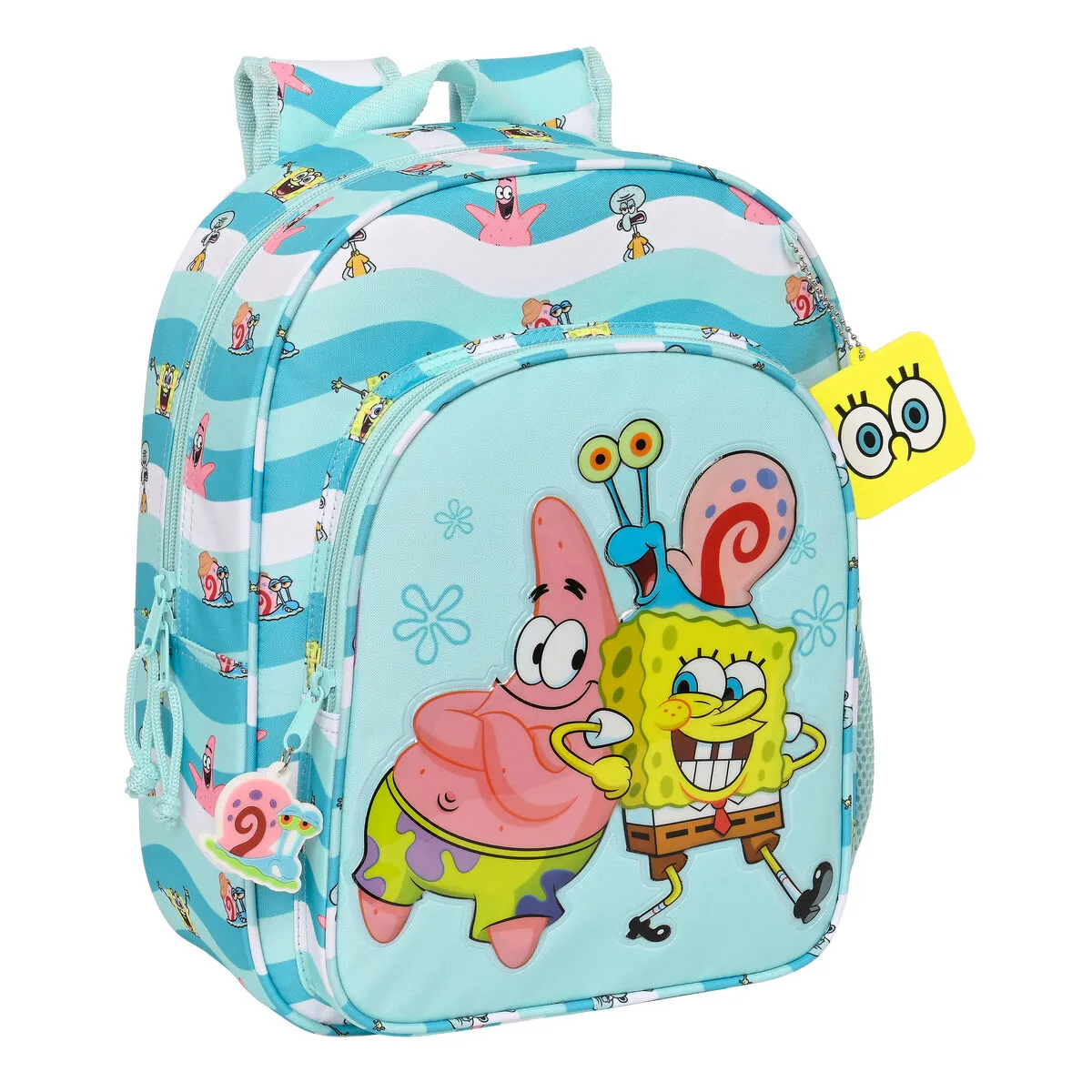 Zaino Scuola 3D Spongebob Stay positive Azzurro Bianco 26 x 34 x 11 cm