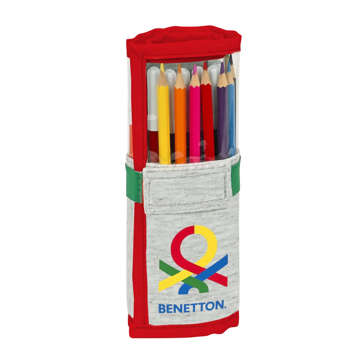 Astuccio per la Scuola con Accessori Benetton Pop Grigio (27 Pezzi) (7 x 20 x 7 cm)