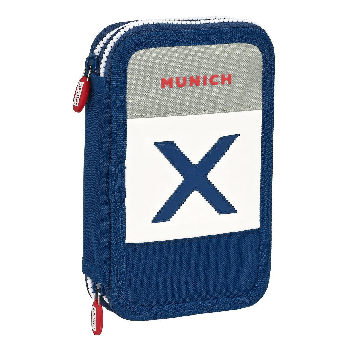 Astuccio per la Scuola con Accessori Munich College Grigio 12.5 x 19.5 x 4 cm (28 Pezzi)