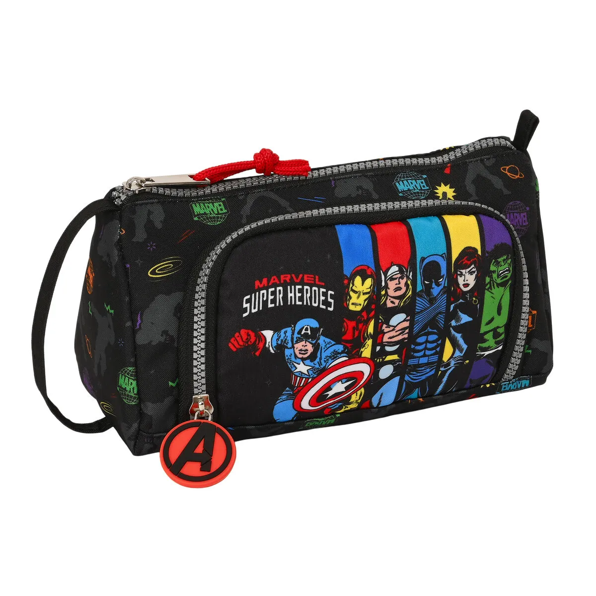 Astuccio per la Scuola con Accessori The Avengers Super heroes Nero 20 x 11 x 8.5 cm (32 Pezzi)