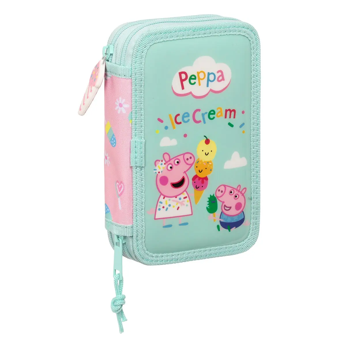 Astuccio Doppio Peppa Pig Ice cream Rosa Menta 12.5 x 19.5 x 4 cm (28 Pezzi)