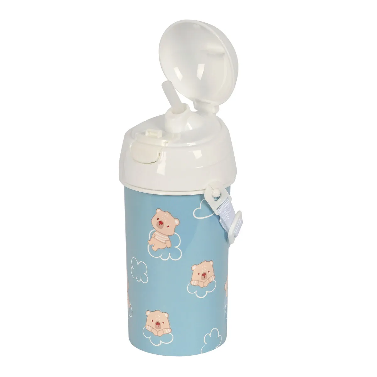 Bottiglia con Tappo e Cannuccia Safta Baby bear Azzurro PVC 500 ml