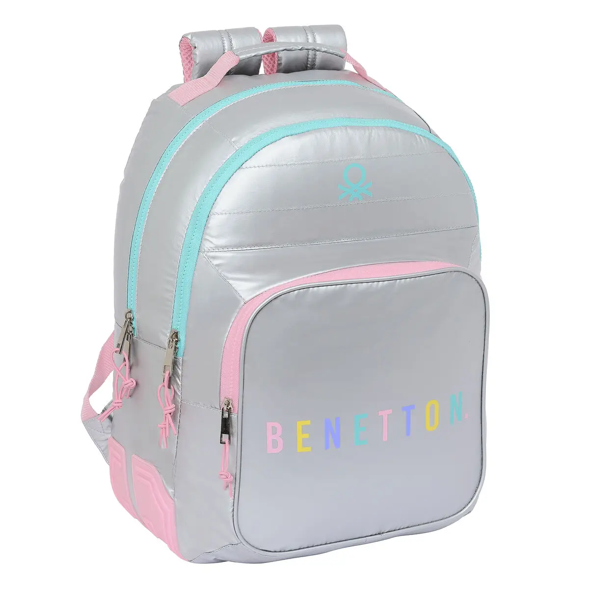 Zaino Scuola Benetton Silver Trapunta Argentato 32 x 42 x 15 cm