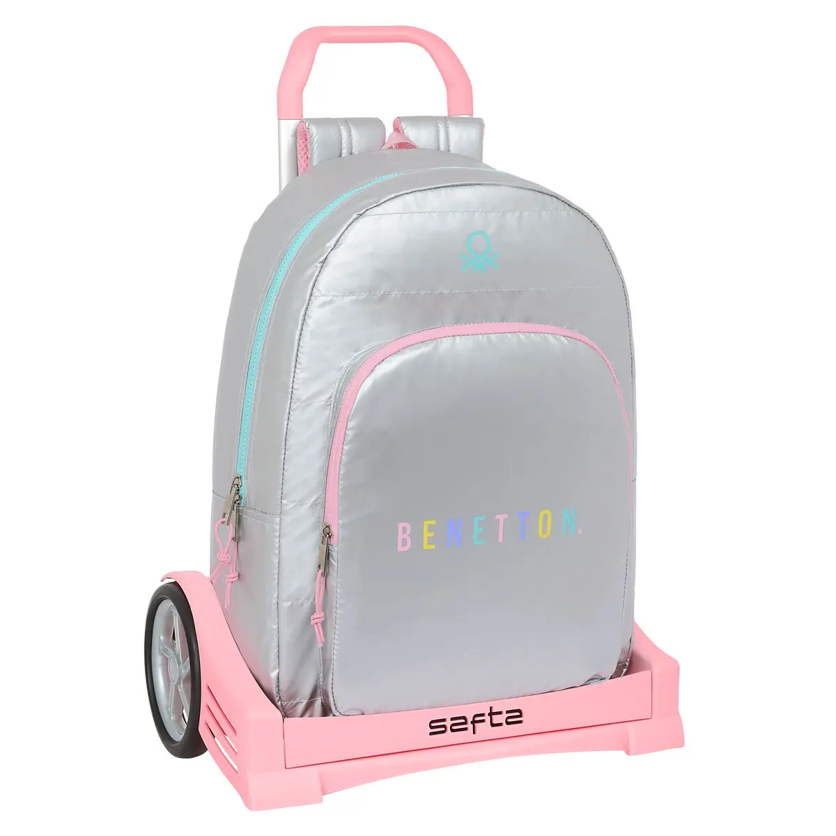 Trolley per la Scuola Benetton Silver Trapunta Argentato 30 x 46 x 14 cm