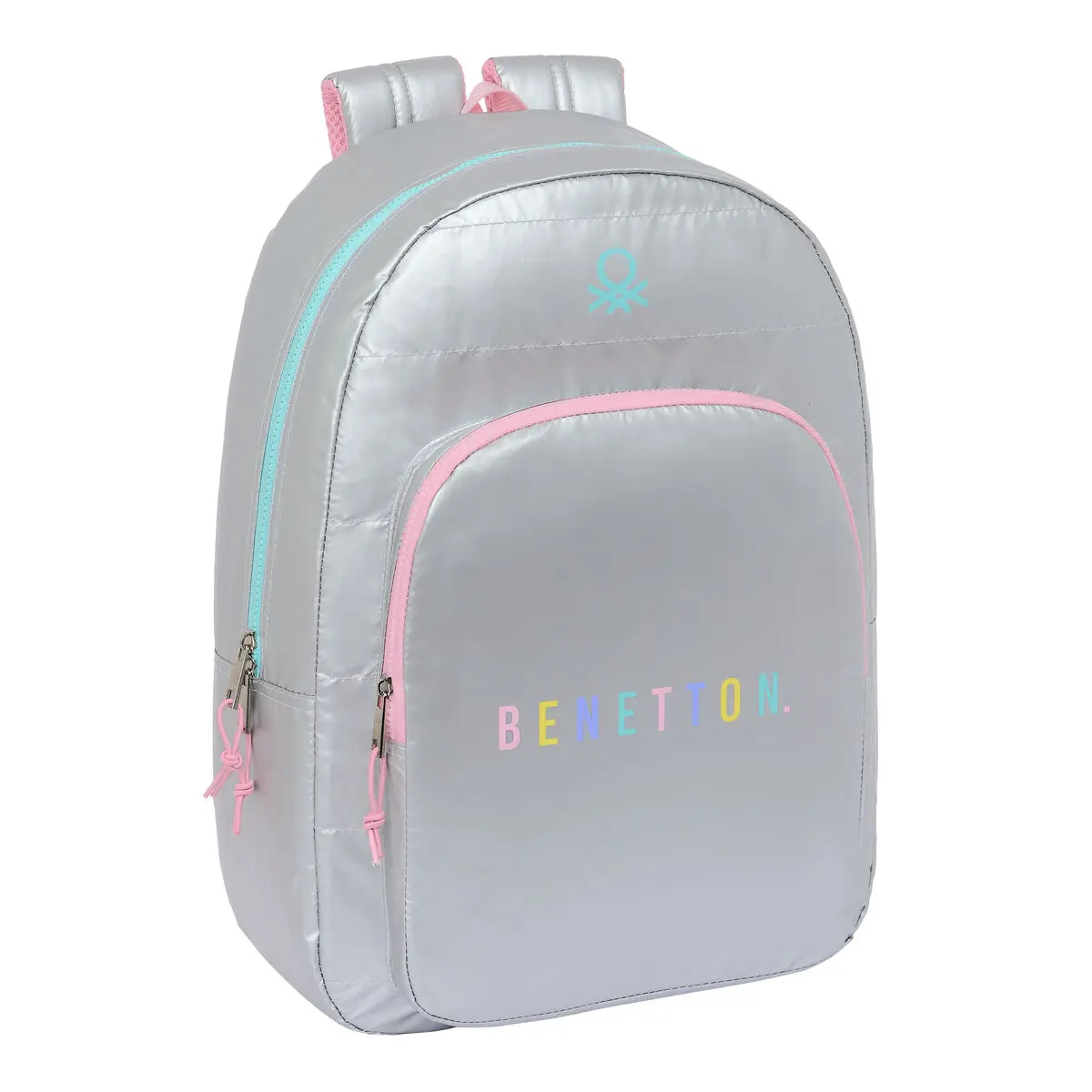 Zaino Scuola Benetton Silver Trapunta Argentato 30 x 46 x 14 cm