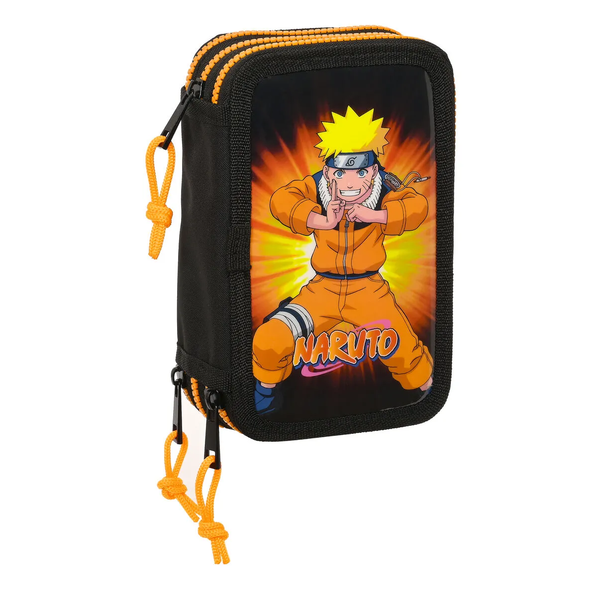 Plumier Triplo Naruto 12.5 x 19.5 x 5.5 cm Nero Arancio (36 Pezzi)