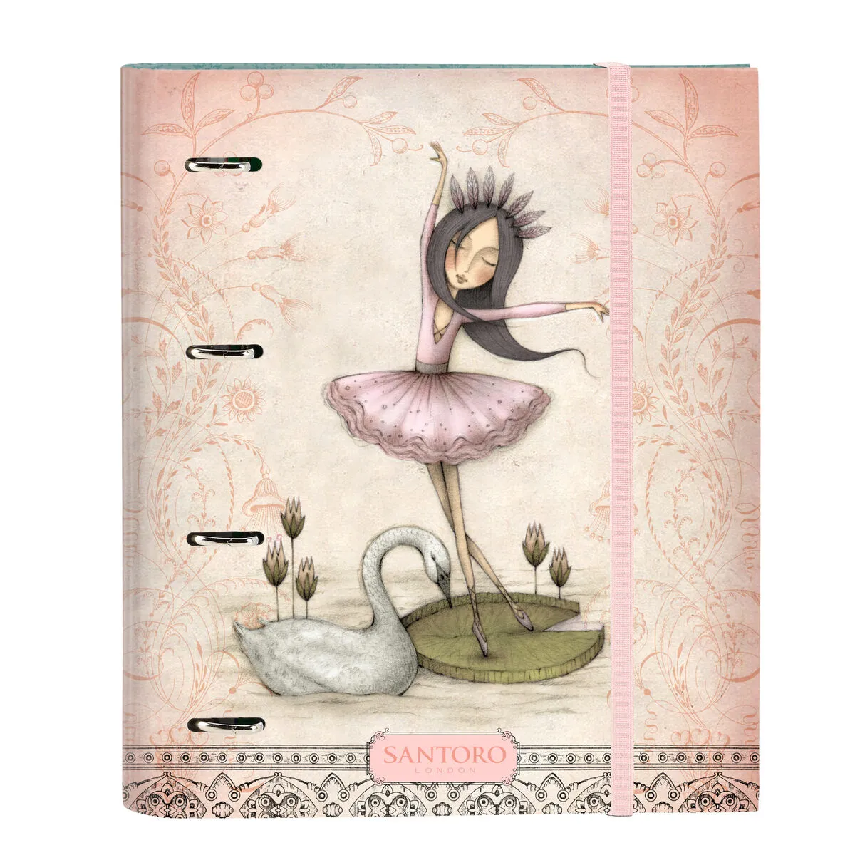 Raccoglitore ad anelli Santoro Swan lake Grigio Rosa 27 x 32 x 3.5 cm