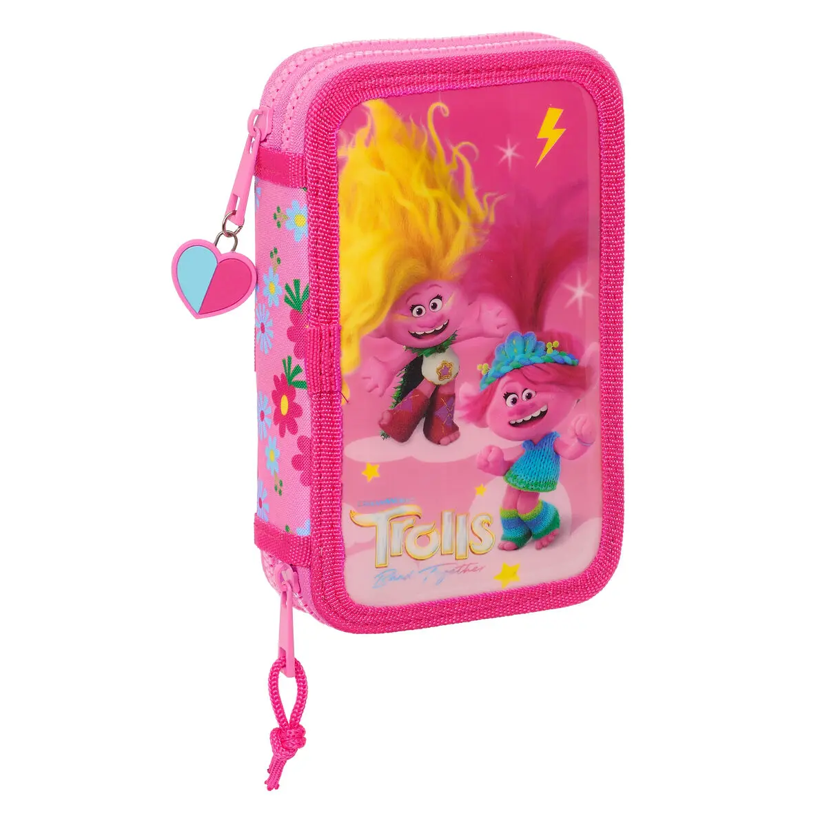 Astuccio Doppio Trolls Rosa 12.5 x 19.5 x 4 cm (28 Pezzi)