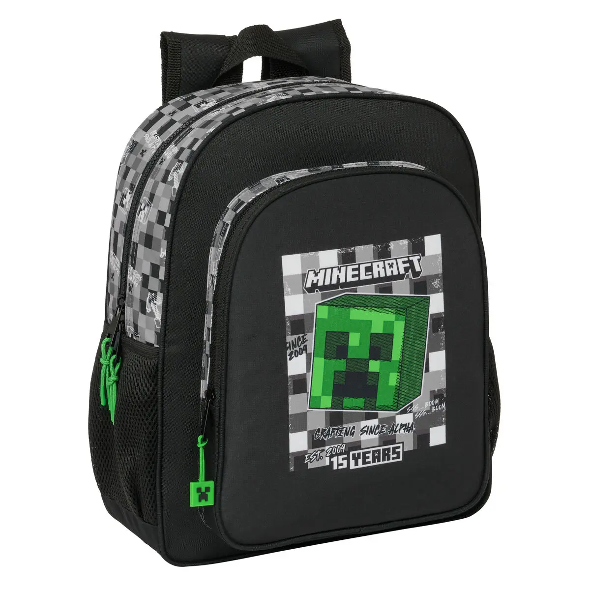 Zaino Scuola Minecraft Nero Grigio 32 X 38 X 12 cm