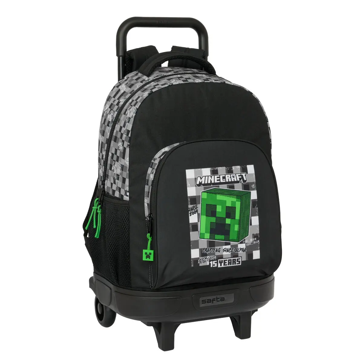 Trolley per la Scuola Minecraft Nero Verde Grigio 33 X 45 X 22 cm