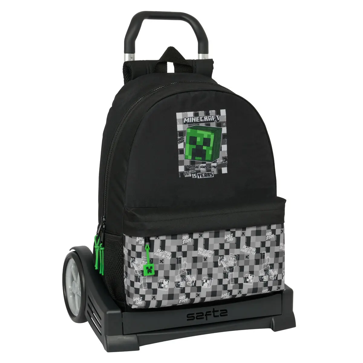 Trolley per la Scuola Minecraft Nero Verde Grigio 30 x 46 x 14 cm