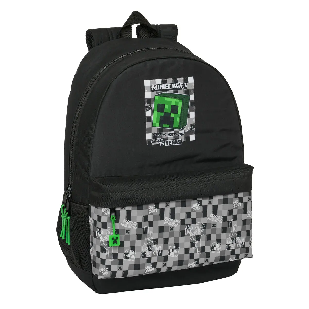 Zaino Scuola Minecraft Nero Verde Grigio 30 x 46 x 14 cm