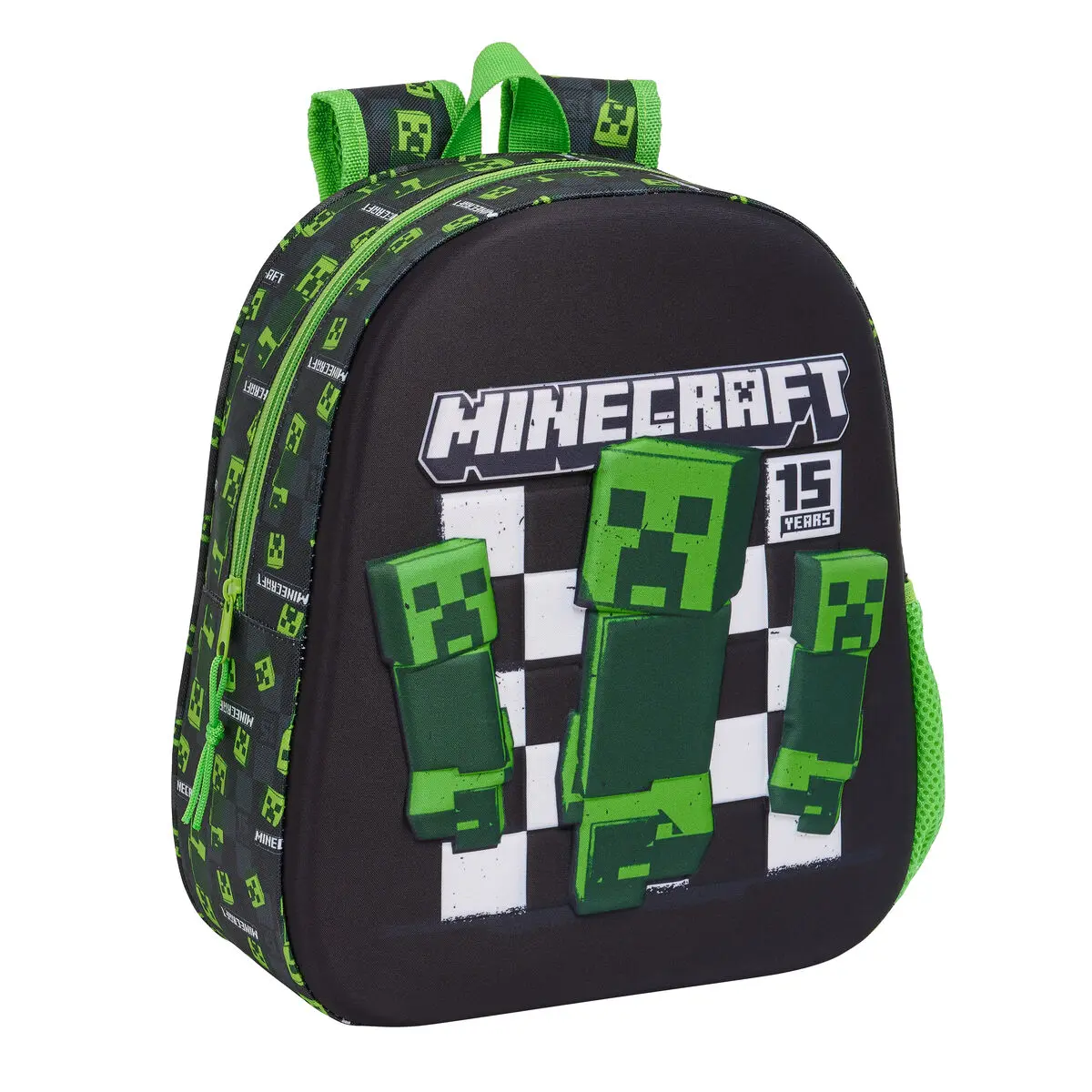 Zaino Scuola 3D Minecraft Nero Verde 27 x 33 x 10 cm