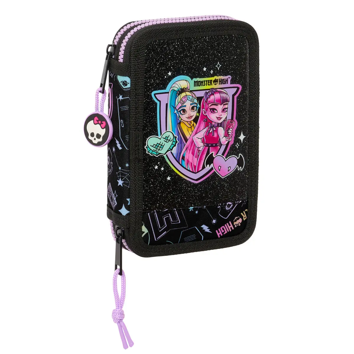 Astuccio Doppio Monster High Nero 12.5 x 19.5 x 4 cm 28 Pezzi