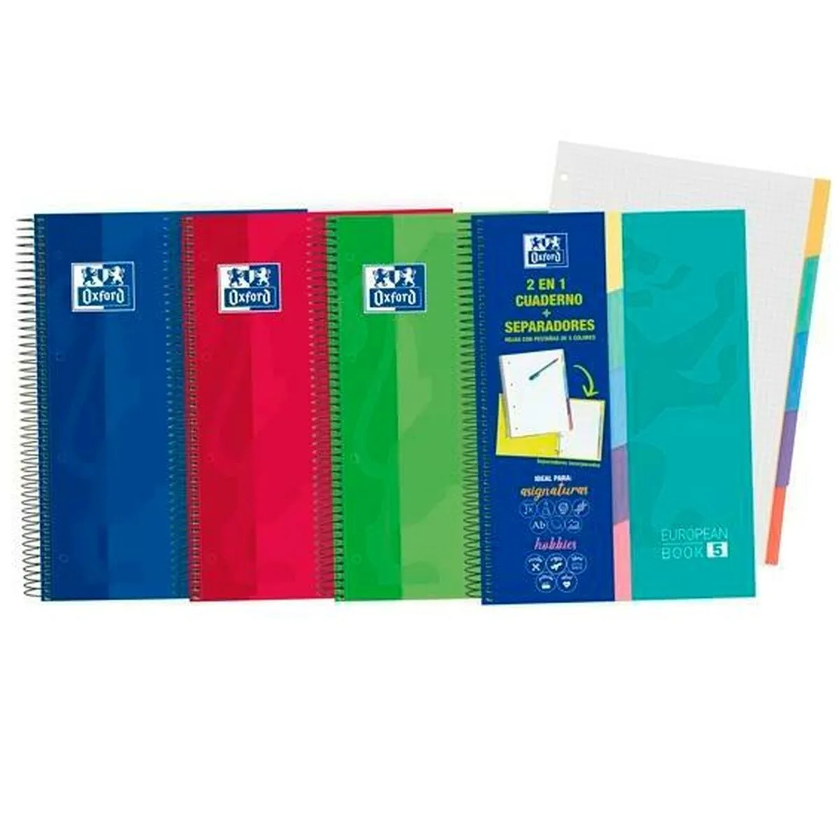 Quaderno Oxford European Book 5 2 in 1 Microforata Multicolore A4 10 Pezzi