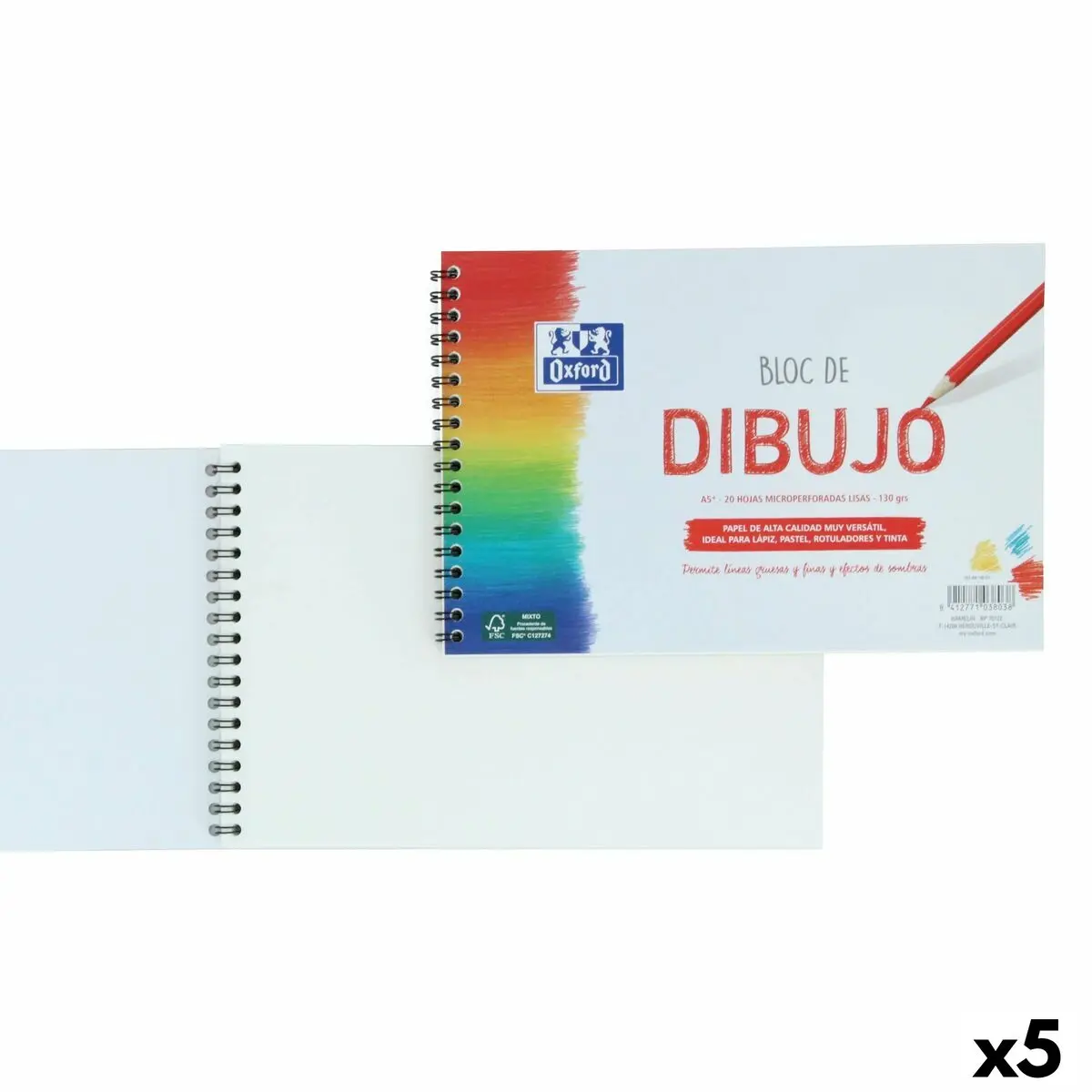 Blocco da disegno Oxford Bianco A5+ 20 Fogli (5 Unità)