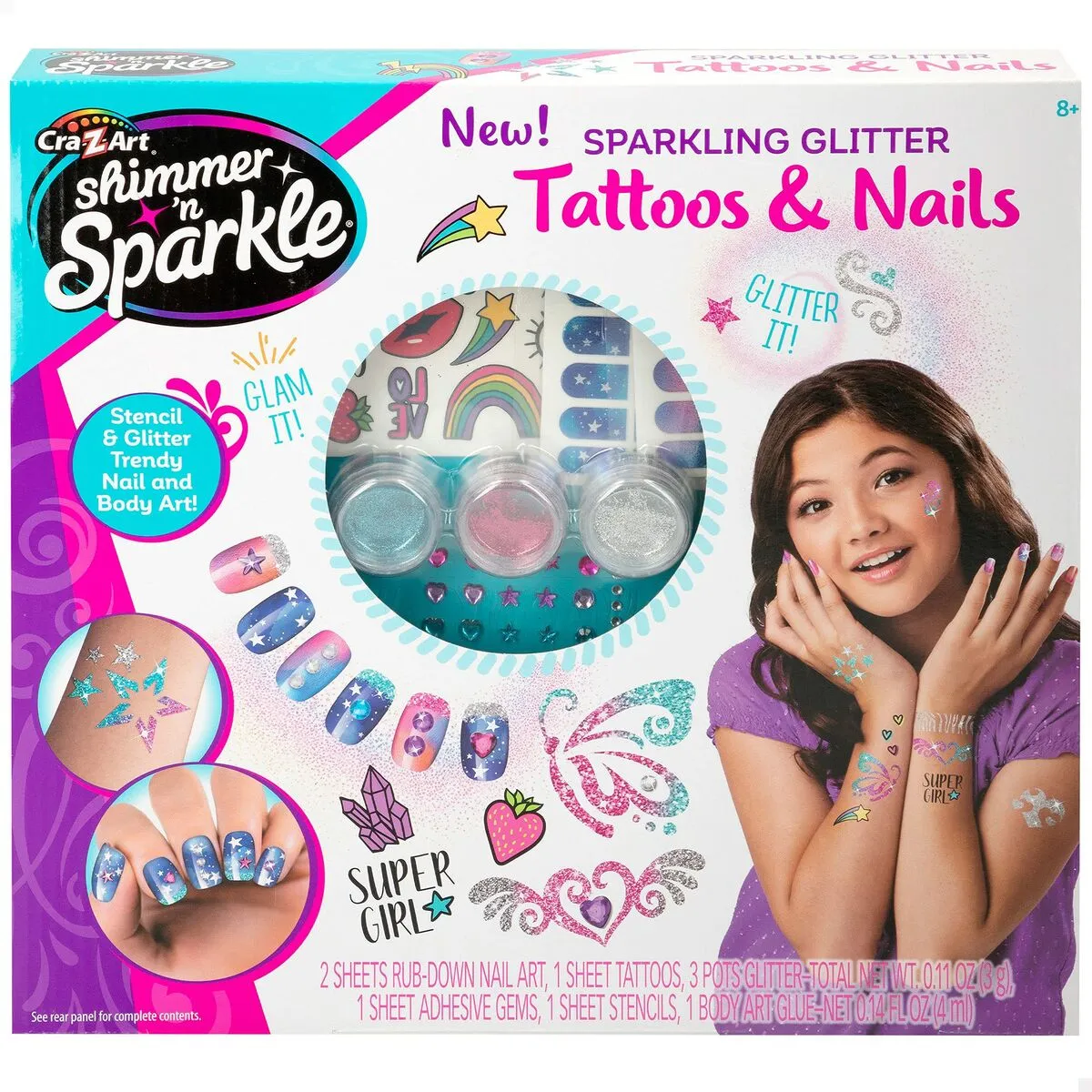 Set dei Manicure Colorbaby Shimmer 'n Sparkle Tattoos & Nails Per bambini