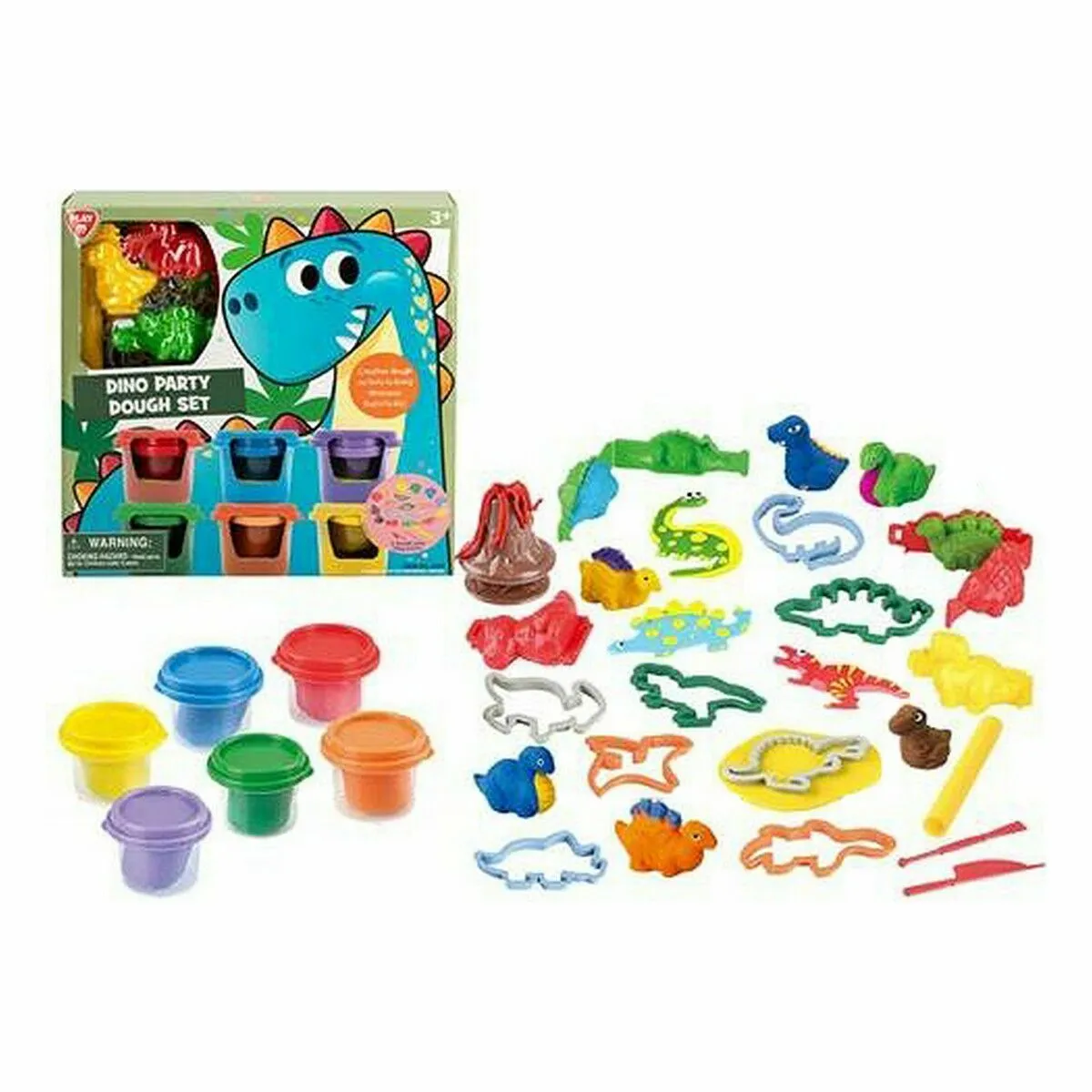 Set di Plastilina PlayGo Dino Party Dough Multicolore (23 Pezzi)