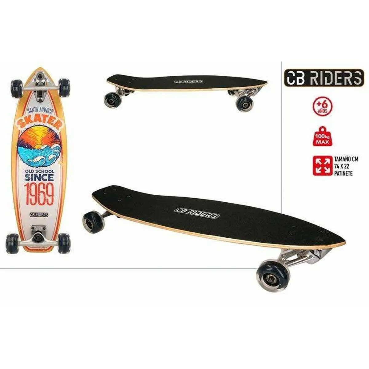 Skateboard Colorbaby Legno Arancio 74 x 22 cm