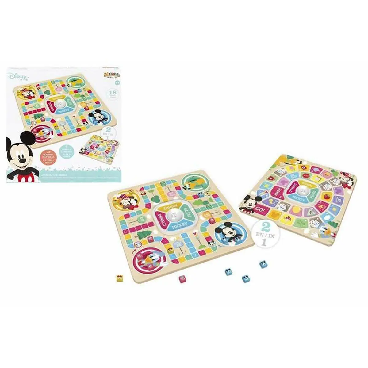 Tabellone per Parcheesi e Gioco dell'Oca Disney 18 Pezzi 2 in 1 Legno