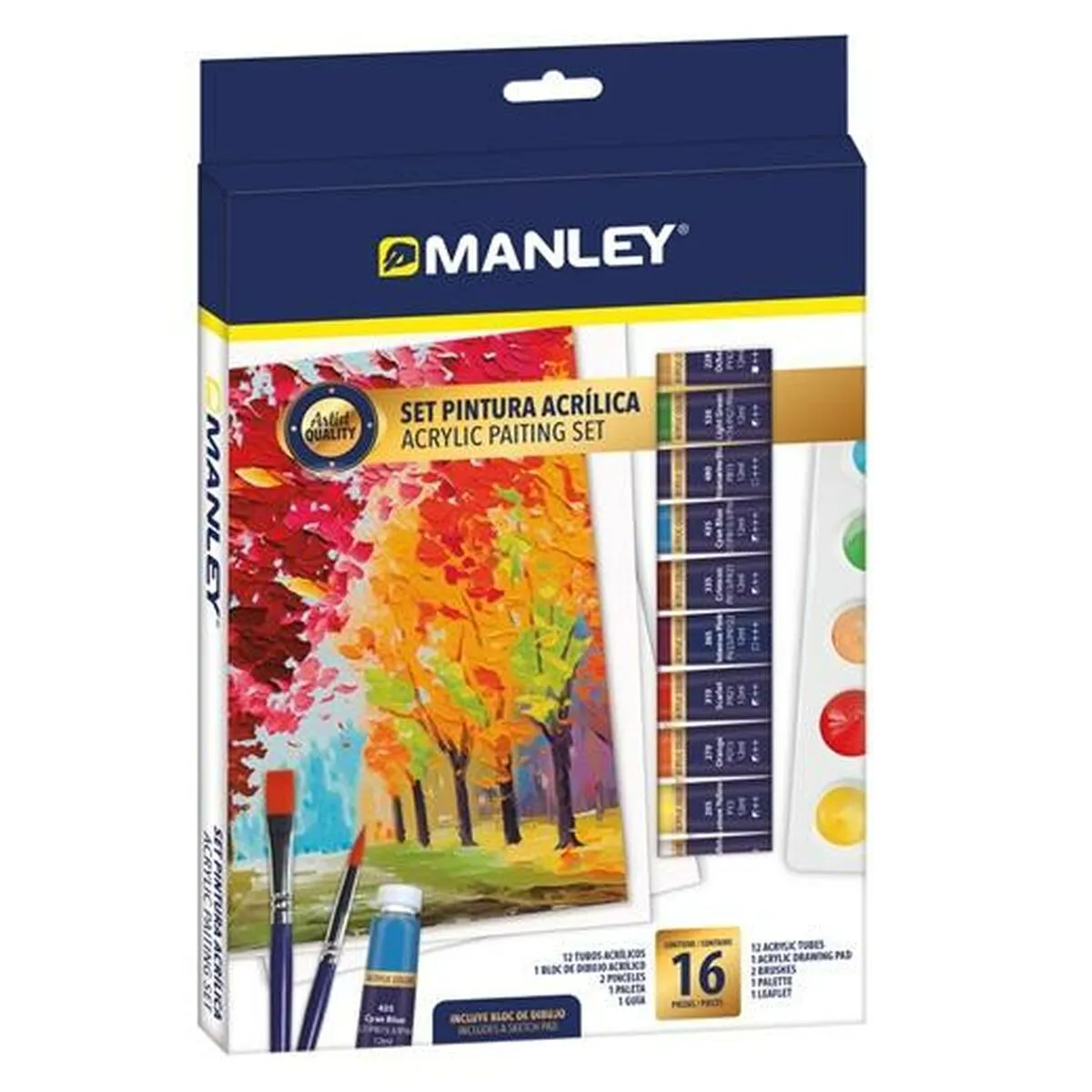 Set di colori acrilici Manley 16 Pezzi Multicolore