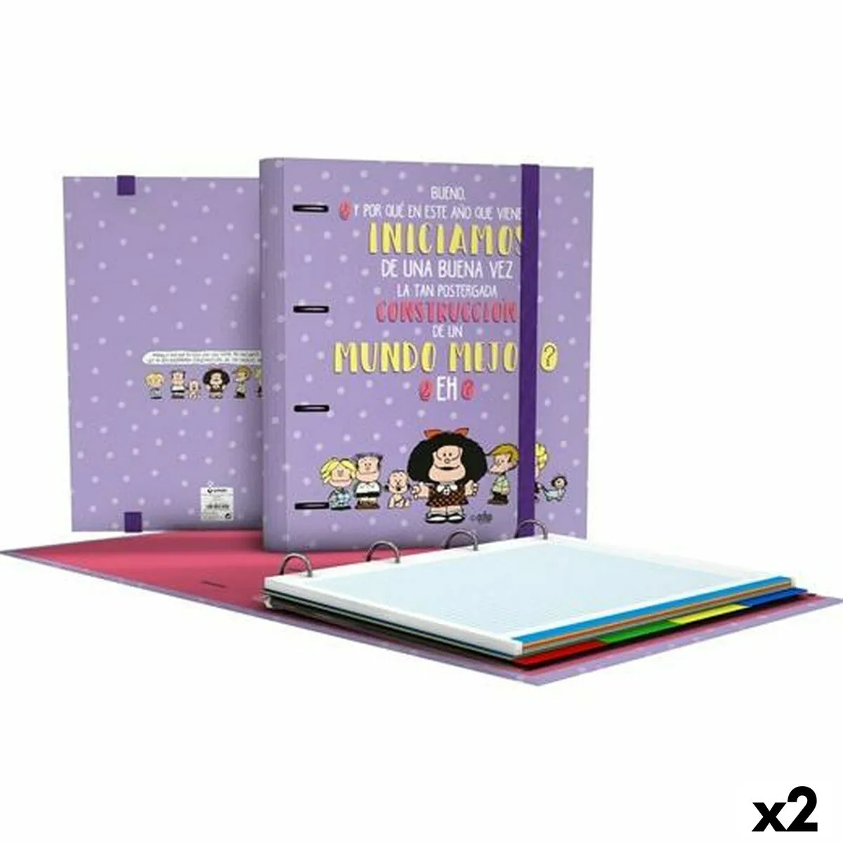 Raccoglitore ad anelli Grafoplas Carpebook Mafalda Lilla A4 (2 Unità)