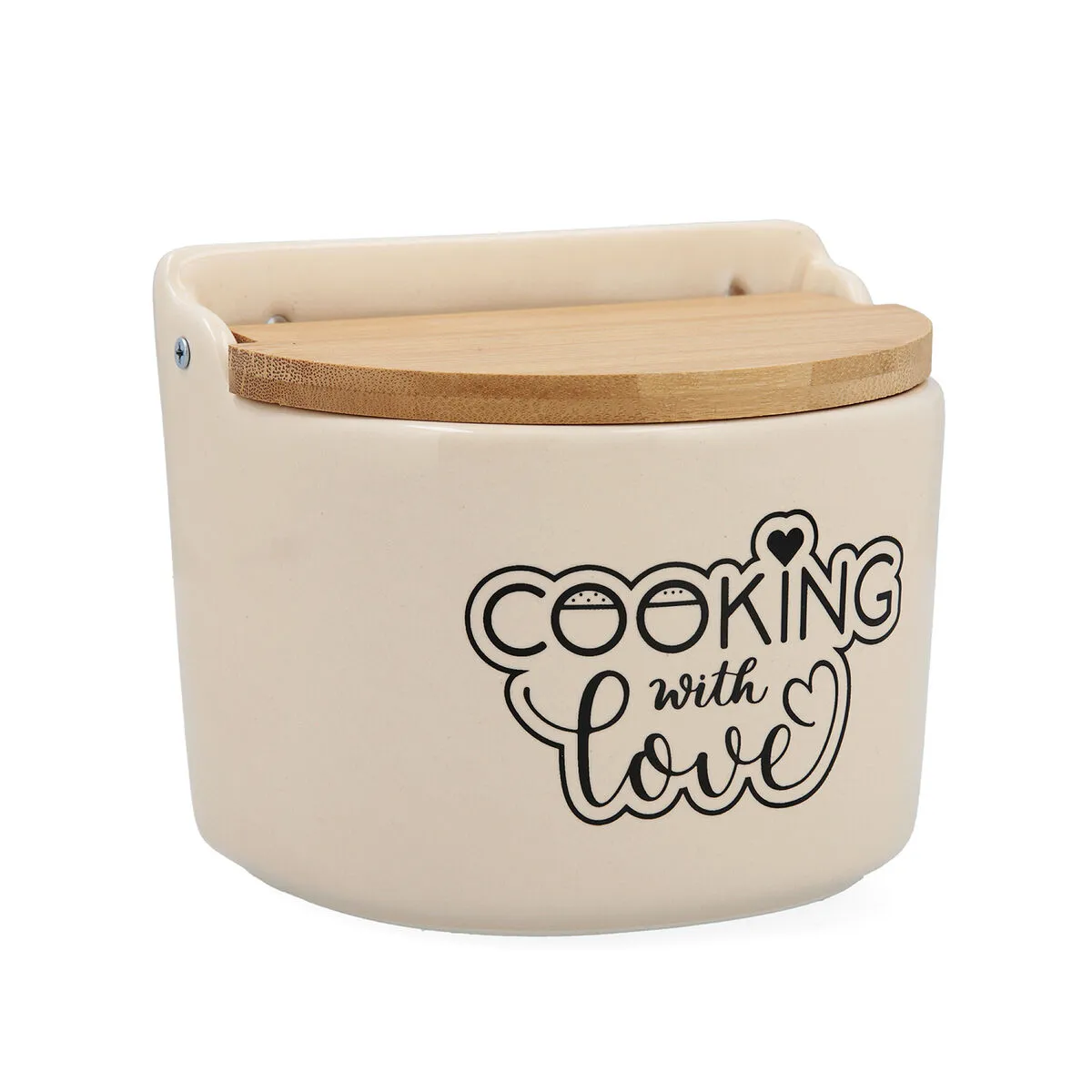 Portasale con Coperchio Quid Cooking with Love Rotondo Ceramica Bianco 14 x 12 cm