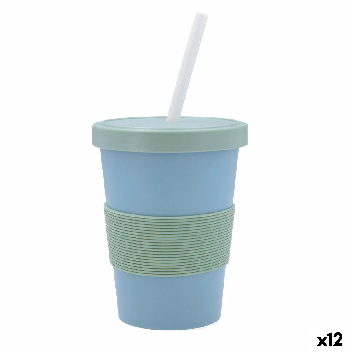 Bicchiere con Cannuccia Quid Inspira Con coperchio 480 ml Azzurro Plastica (12 Unità)