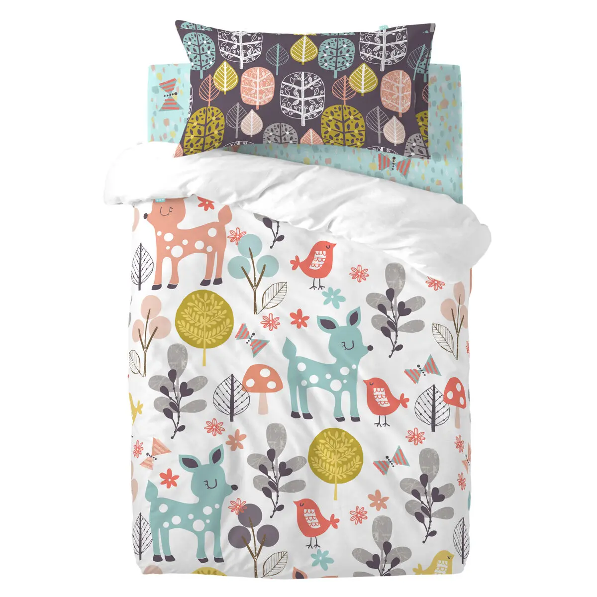 Set di copripiumino HappyFriday Moshi Moshi Woodland Multicolore Culla Neonato 2 Pezzi