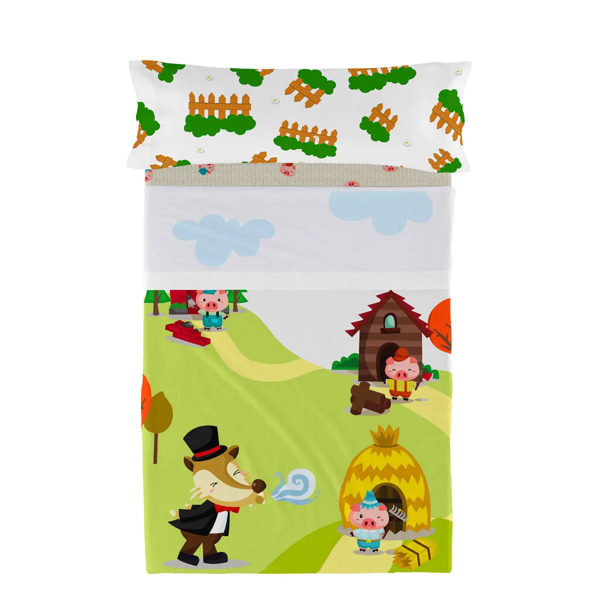 Set di Lenzuola HappyFriday Mr Fox Piggys Multicolore Singolo 2 Pezzi