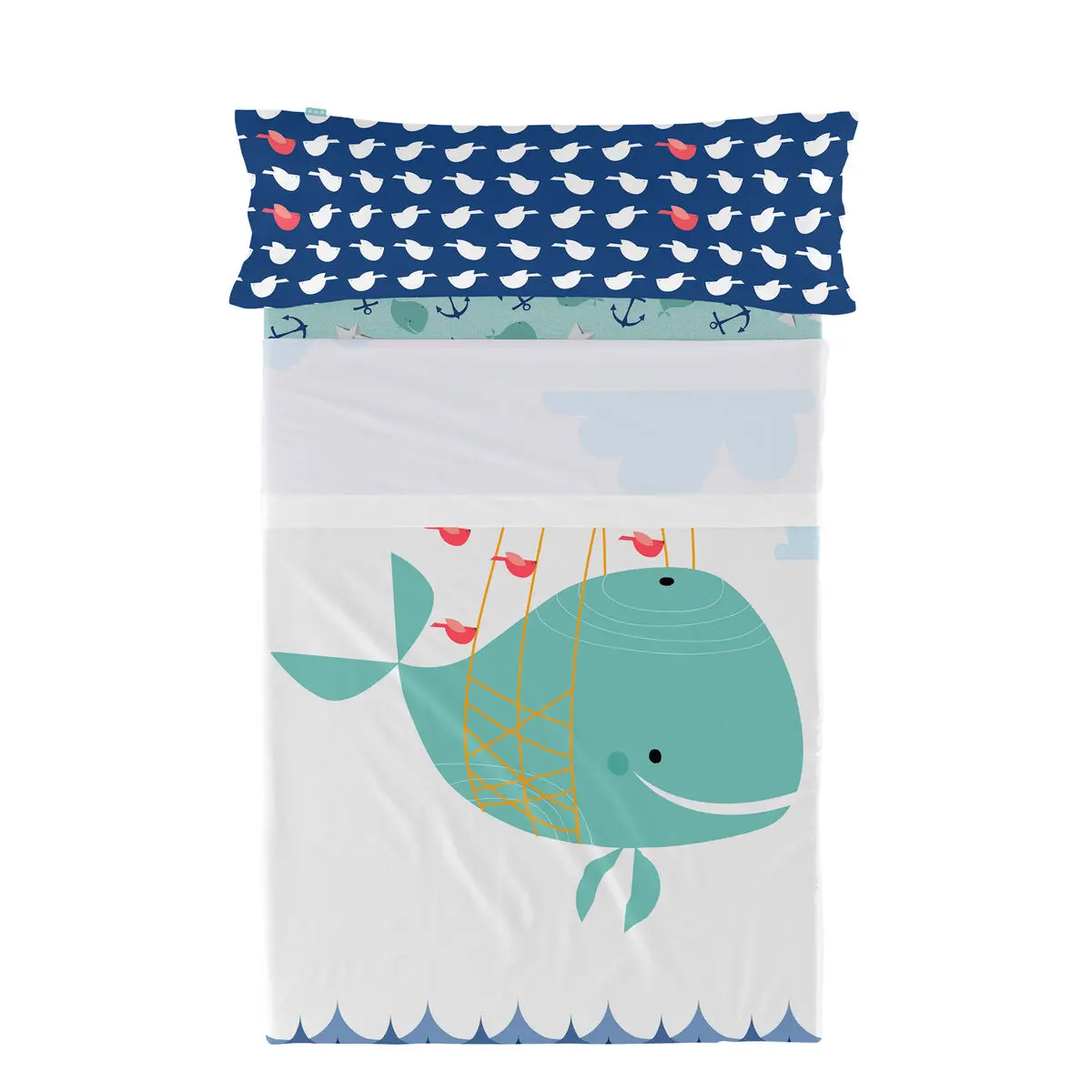 Set di Lenzuola HappyFriday Moshi Moshi Whale Multicolore Singolo 2 Pezzi