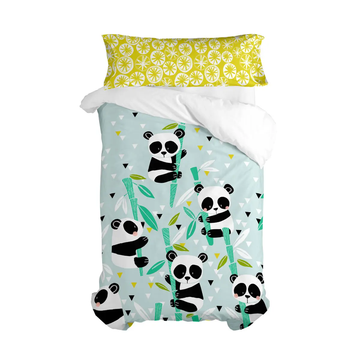 Set di copripiumino HappyFriday Moshi Moshi Panda Garden Blue Azzurro Singolo 2 Pezzi