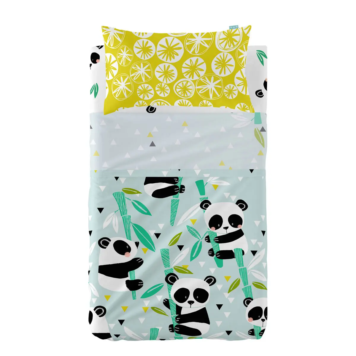 Set di Lenzuola HappyFriday Moshi Moshi Panda garden blue Azzurro Culla Neonato 2 Pezzi