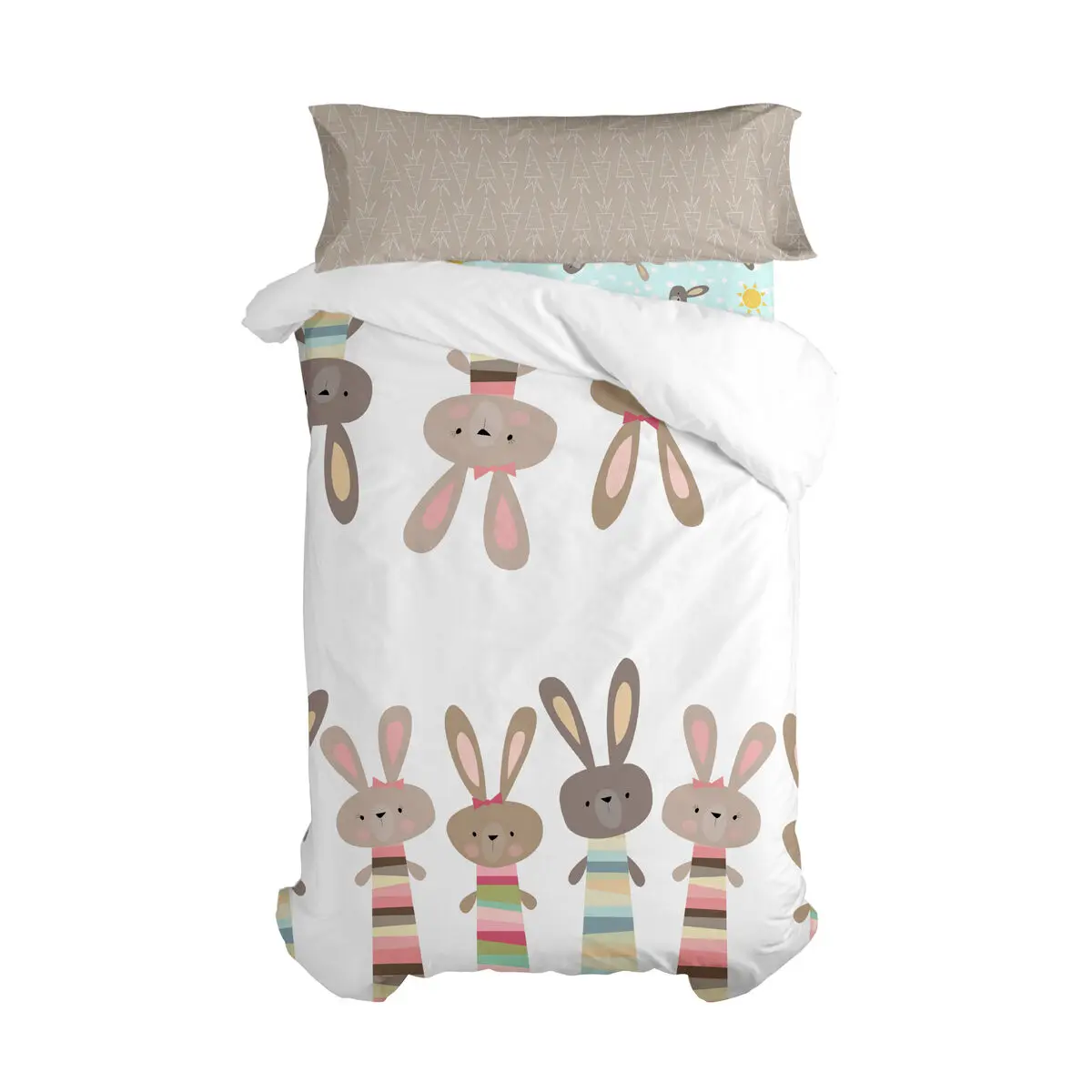 Set di copripiumino HappyFriday Moshi Moshi Rabbit Family Multicolore Singolo 2 Pezzi