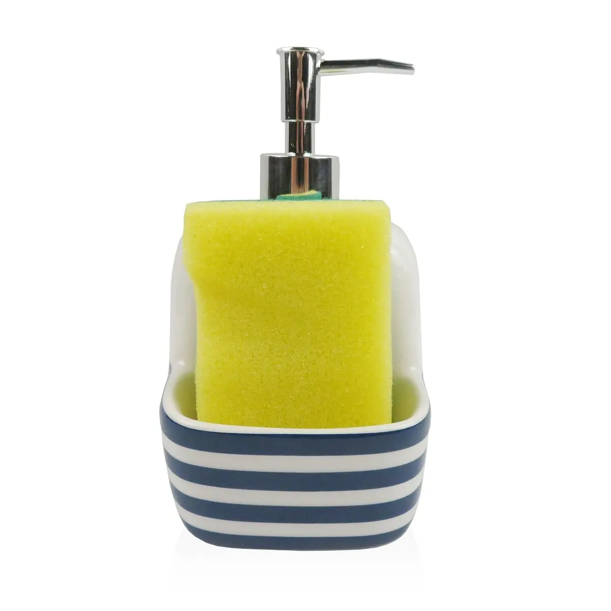 Dispenser di Sapone Versa Azzurro Ceramica Righe 9,4 x 17,8 x 10,5 cm