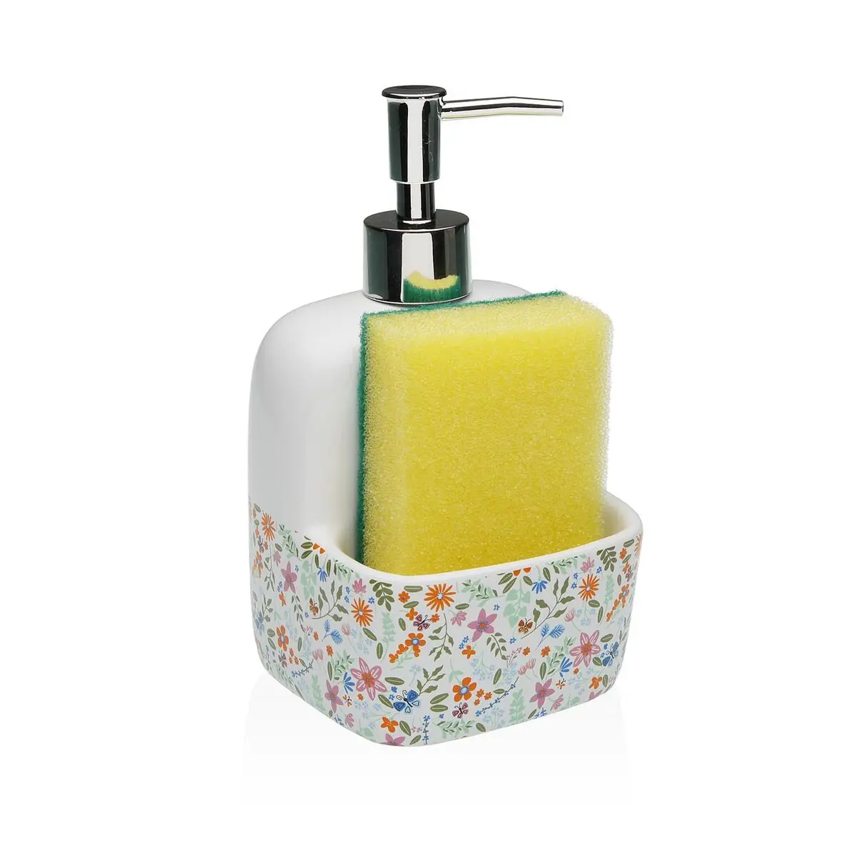 Dispenser di Sapone Versa Ceramica Fiori 9,4 x 17,8 x 10,5 cm