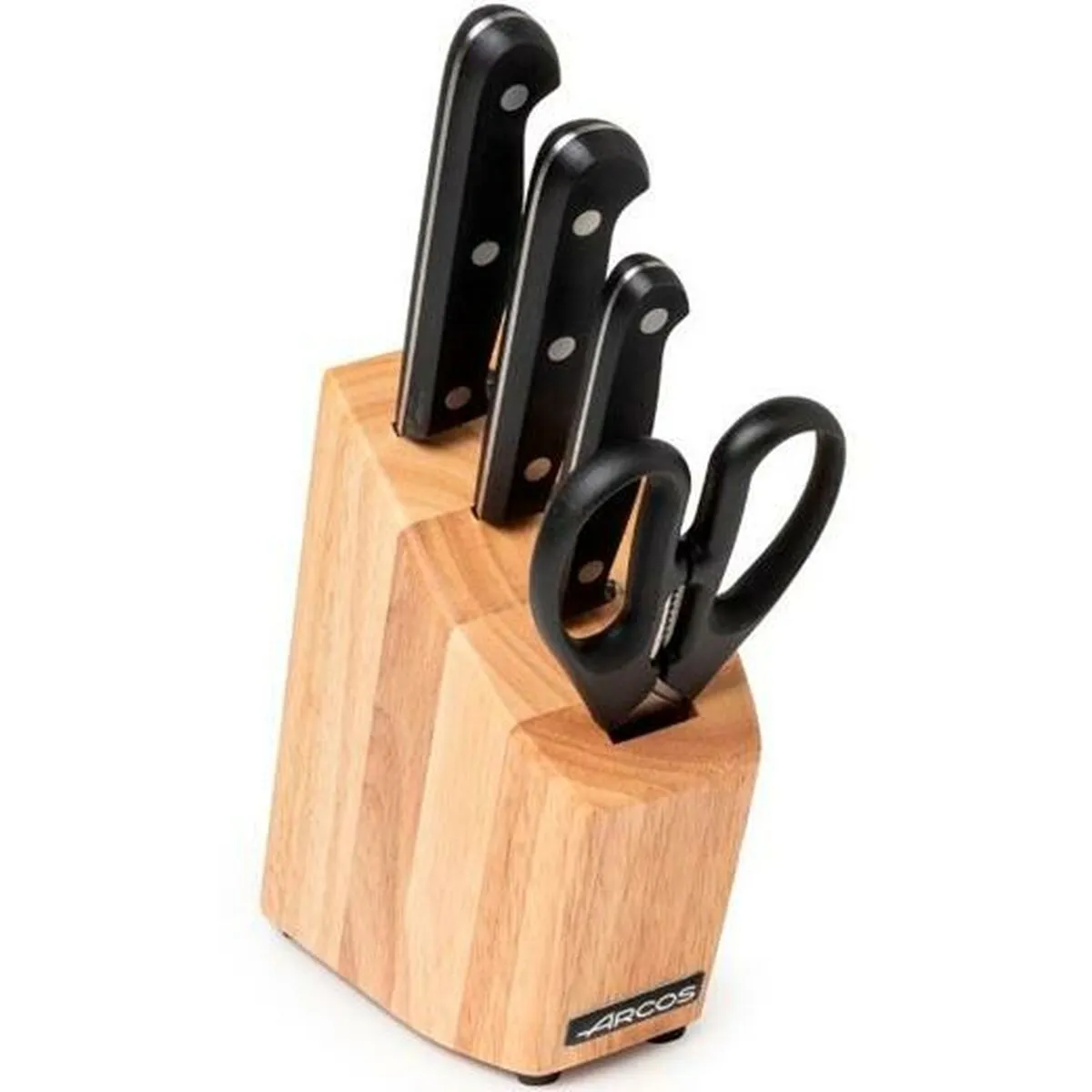 Set di Coltelli da Cucina con Supporto Arcos Universal Nero Acciaio inossidabile Legno d'albero della gomma 5 Pezzi 4 Pezzi