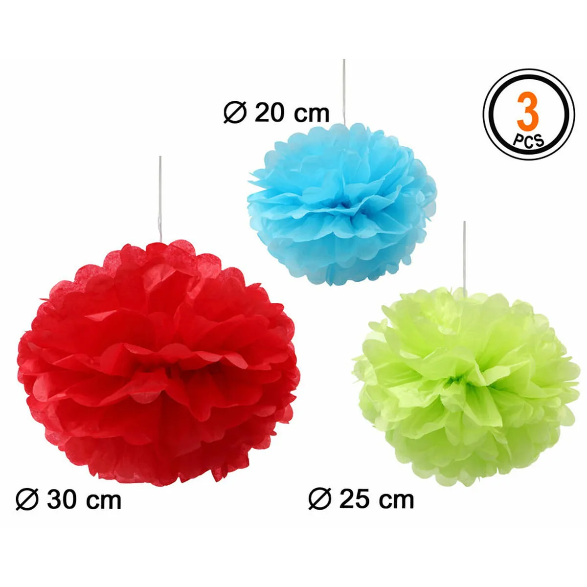 Pompon Ø 20 cm Ø 30 cm 3 Unità Multicolore