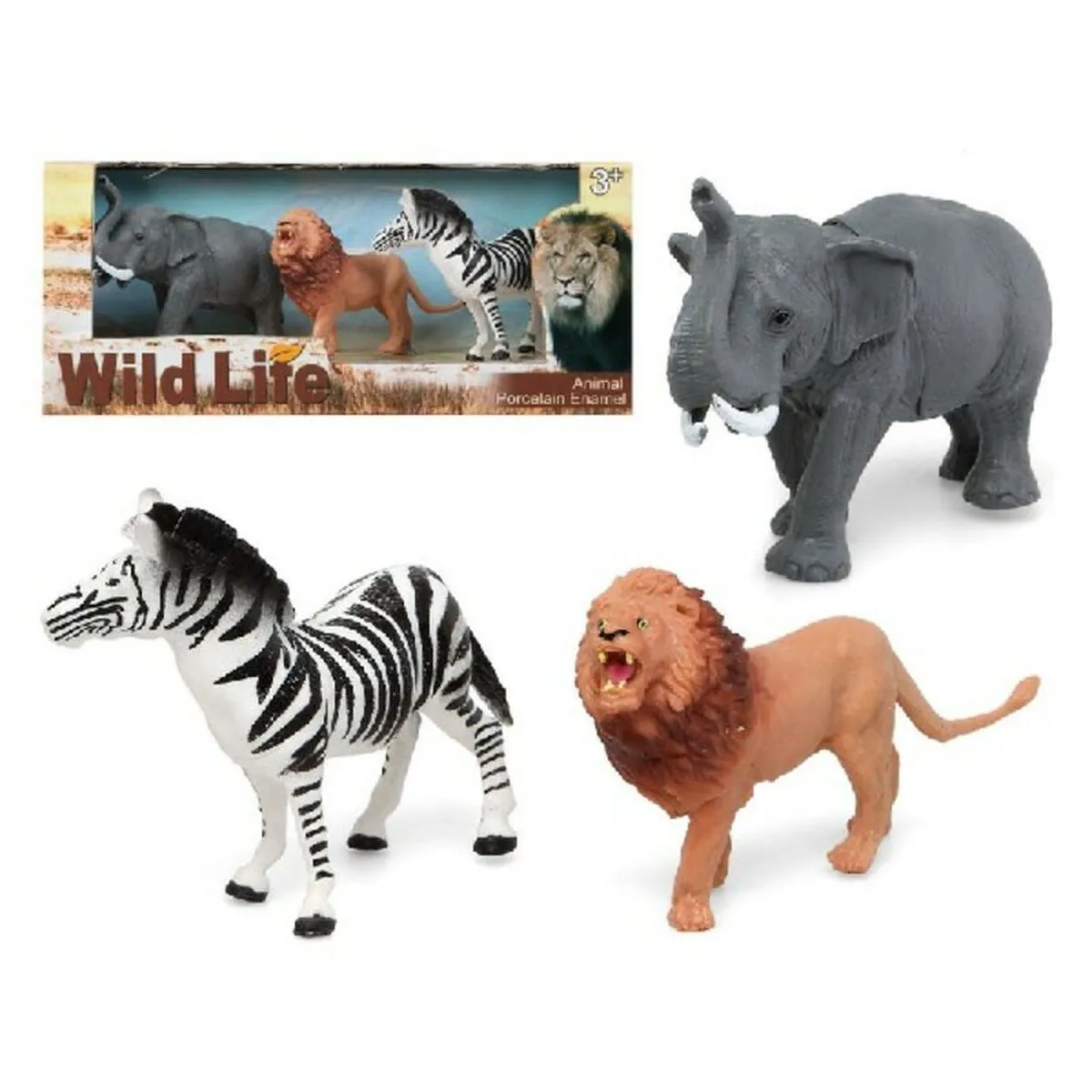 Set Animali Selvaggi Zebra Elefante Leone 28 x 12 cm (3 Unità) (3 pcs)