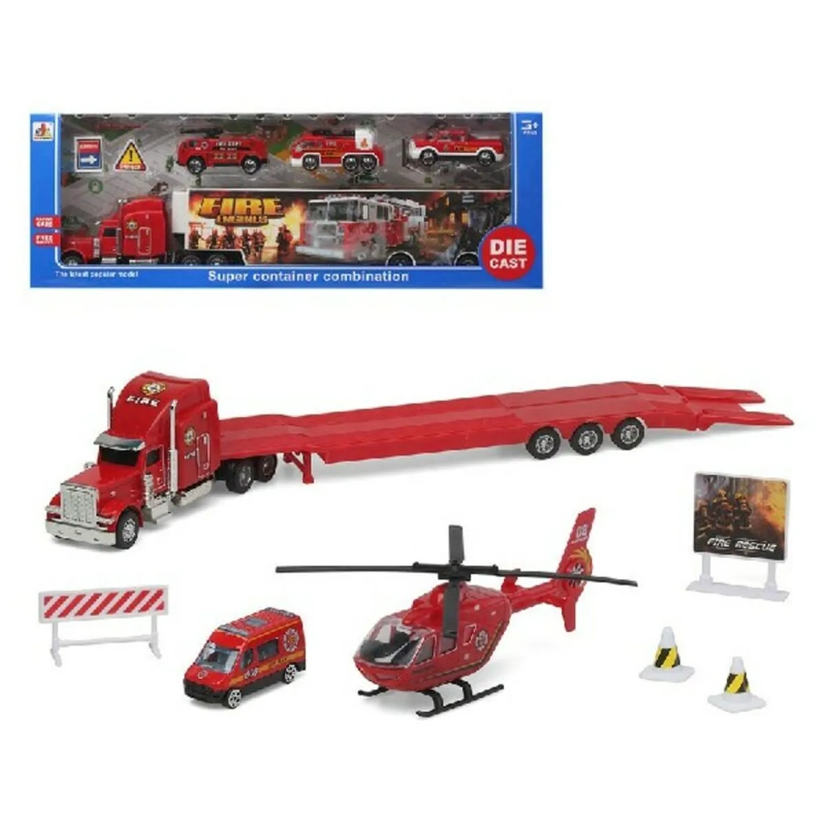 Playset Super Container Fire Camion Porta-veicoli 39 x 14 cm