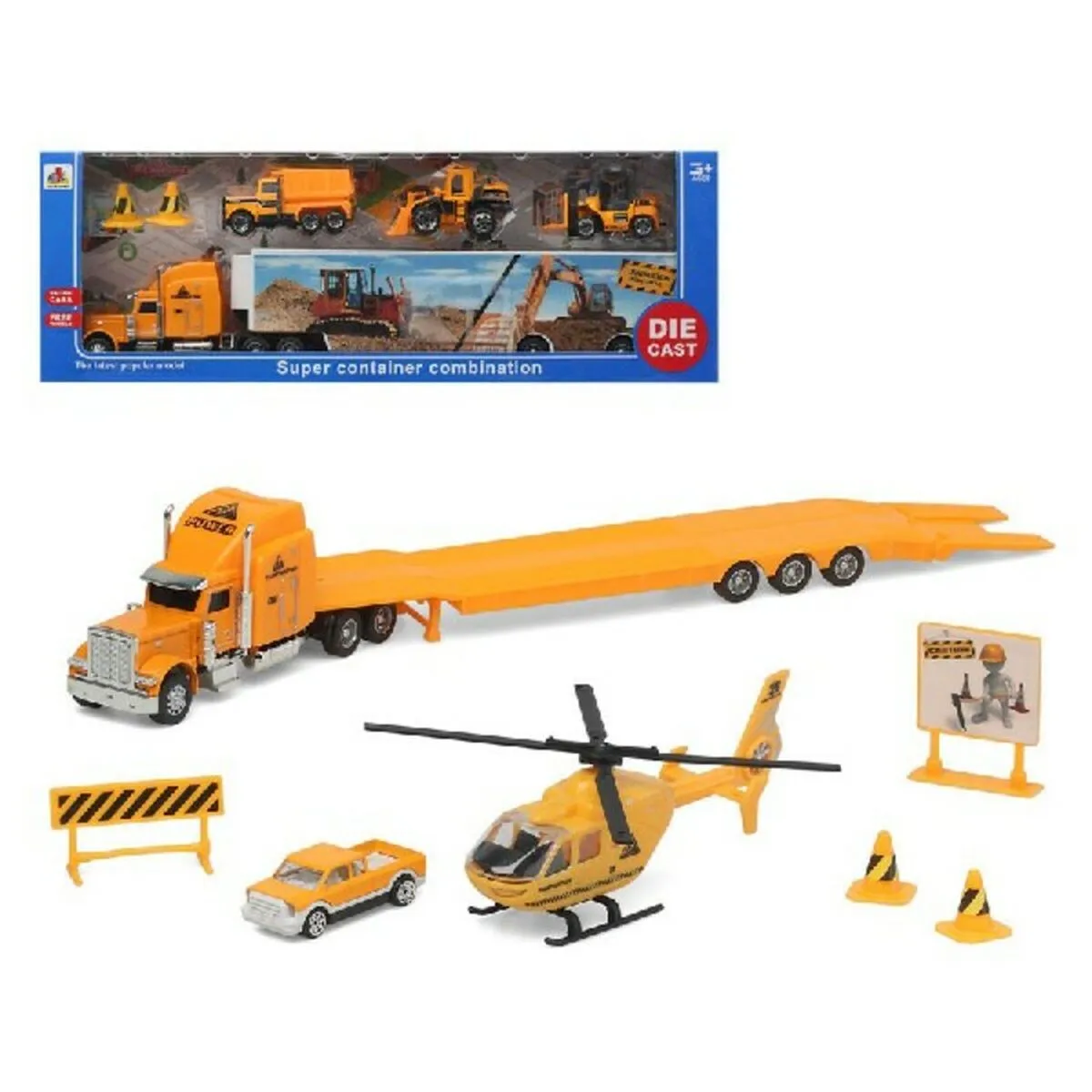 Playset Super Container Construction Camion Porta-veicoli 39 x 14 cm